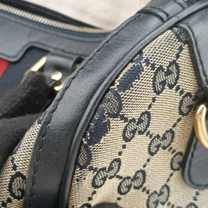 Pre-owned Gucci Sherry Line navy×red×beige canvas×leather 247205 shoulderbag | stylenewstar