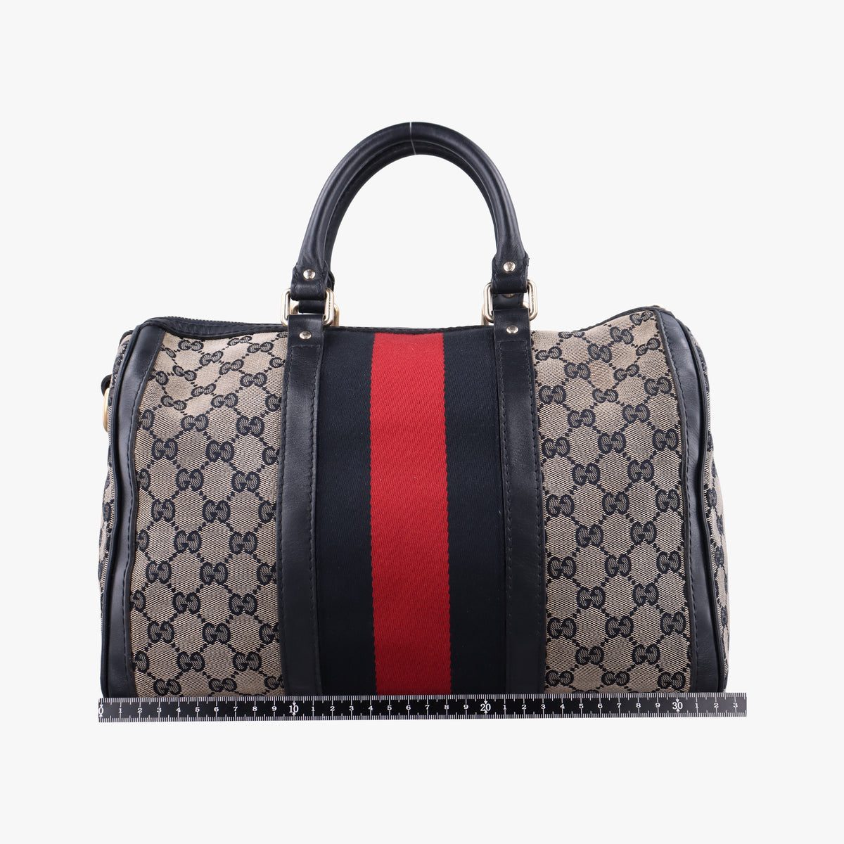 Pre-owned Gucci Sherry Line navy×red×beige canvas×leather 247205 shoulderbag | stylenewstar