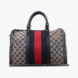 Pre-owned Gucci Sherry Line navy×red×beige canvas×leather 247205 shoulderbag | stylenewstar