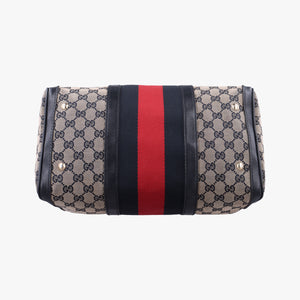 Pre-owned Gucci Sherry Line navy×red×beige canvas×leather 247205 shoulderbag | stylenewstar