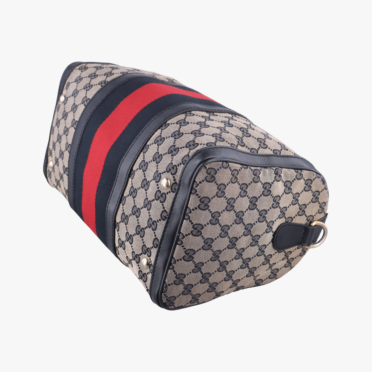 Pre-owned Gucci Sherry Line navy×red×beige canvas×leather 247205 shoulderbag | stylenewstar