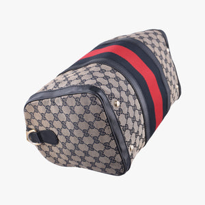 Pre-owned Gucci Sherry Line navy×red×beige canvas×leather 247205 shoulderbag | stylenewstar