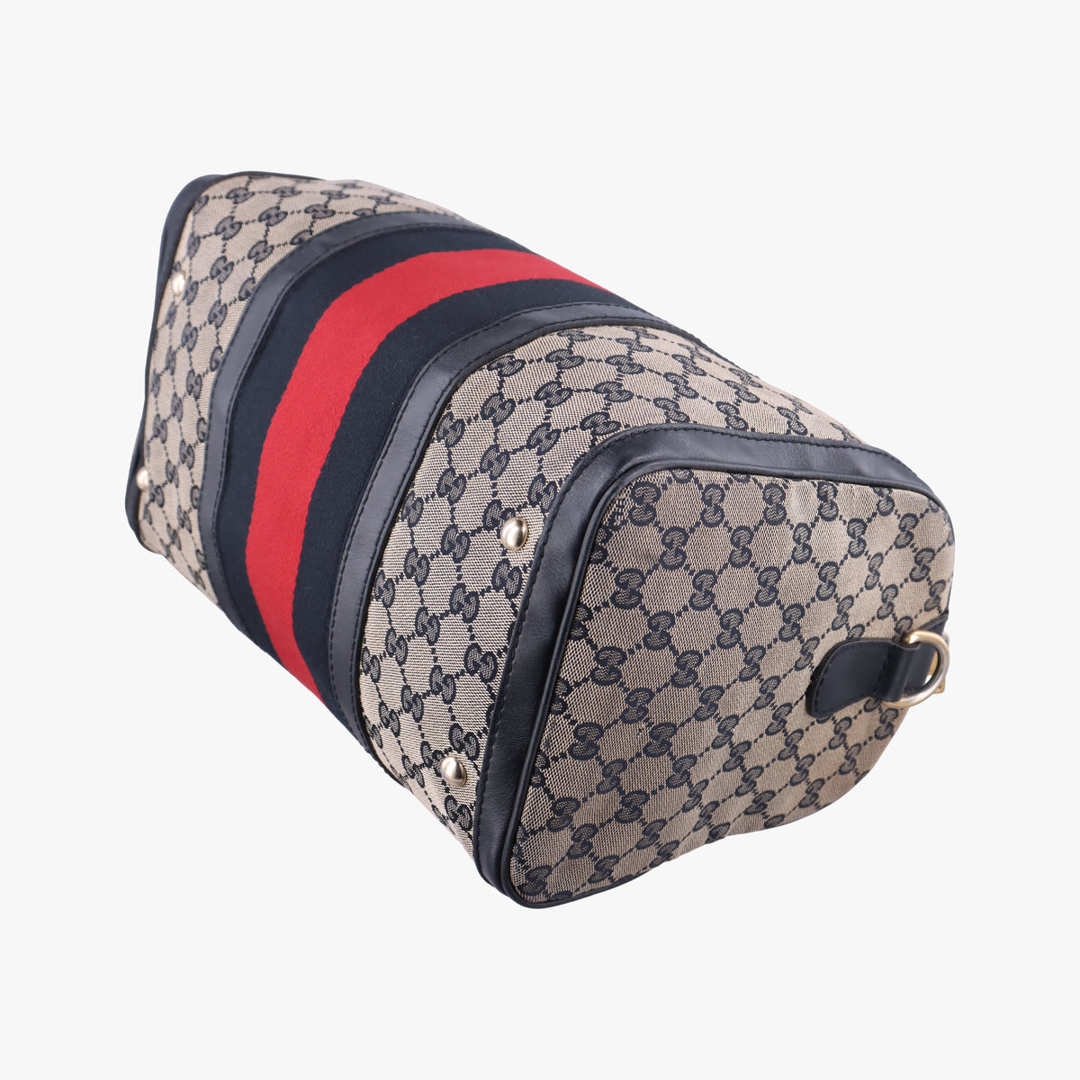 Pre-owned Gucci Sherry Line navy×red×beige canvas×leather 247205 shoulderbag | stylenewstar