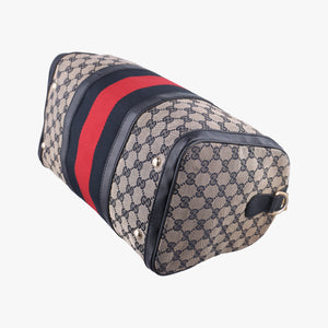 Pre-owned Gucci Sherry Line navy×red×beige canvas×leather 247205 shoulderbag | stylenewstar