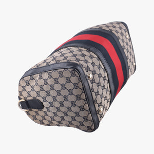Pre-owned Gucci Sherry Line navy×red×beige canvas×leather 247205 shoulderbag | stylenewstar