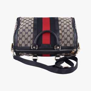 Pre-owned Gucci Sherry Line navy×red×beige canvas×leather 247205 shoulderbag | stylenewstar