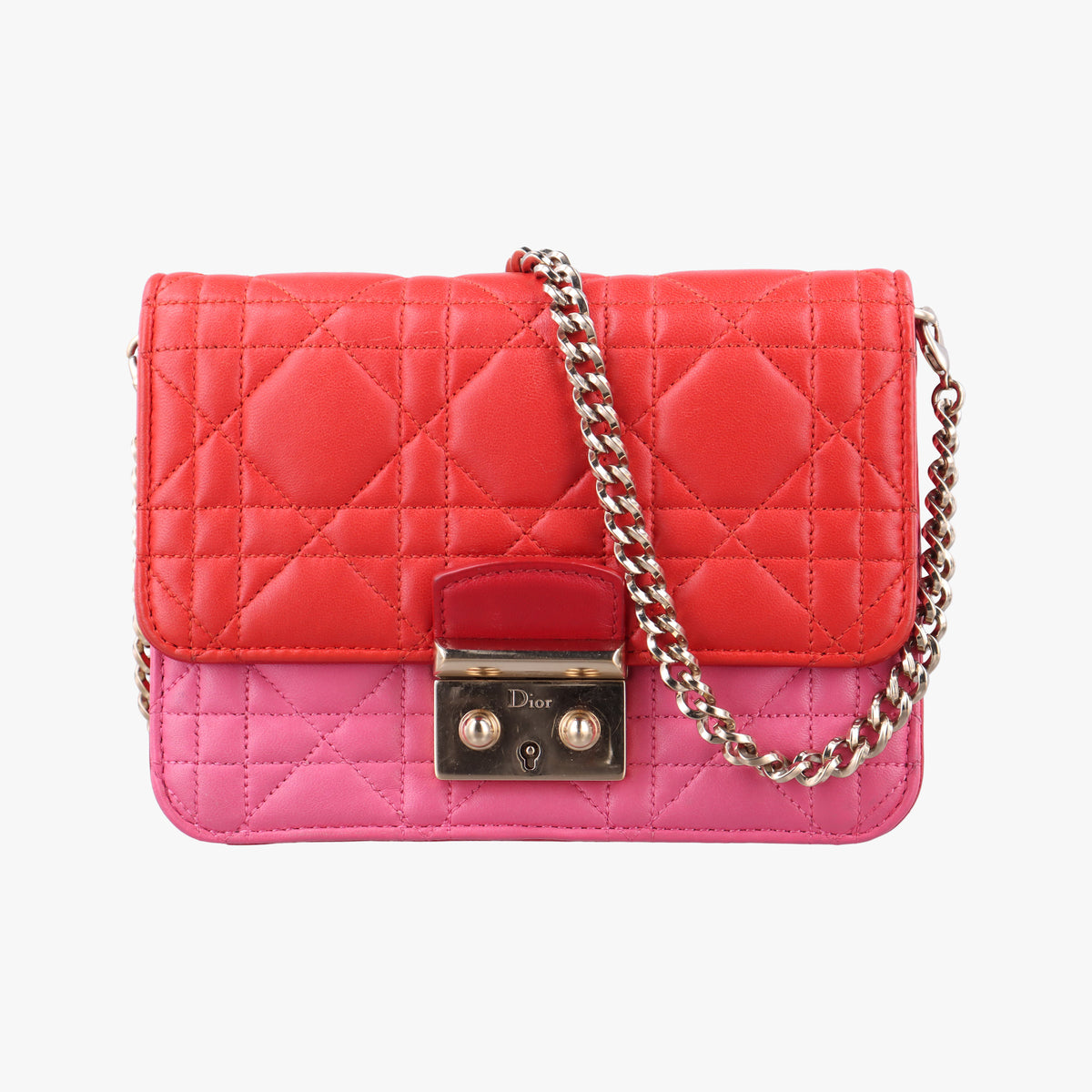 Pre-owned Christian Dior Cannage New Lock Red x Pink lambskin  shoulderbag | stylenewstar