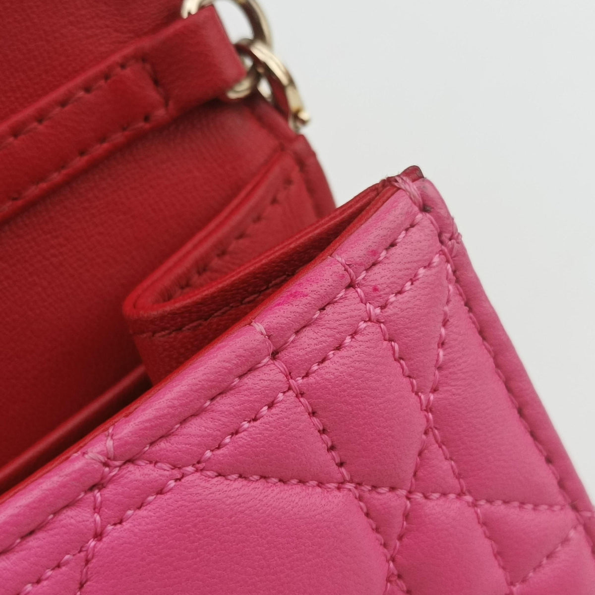 Pre-owned Christian Dior Cannage New Lock Red x Pink lambskin  shoulderbag | stylenewstar