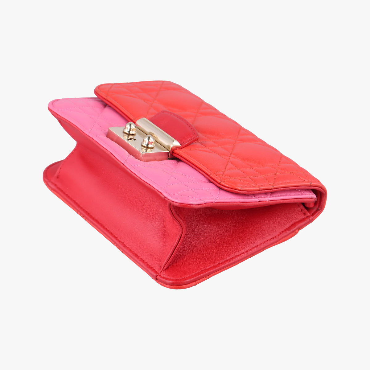 Pre-owned Christian Dior Cannage New Lock Red x Pink lambskin  shoulderbag | stylenewstar