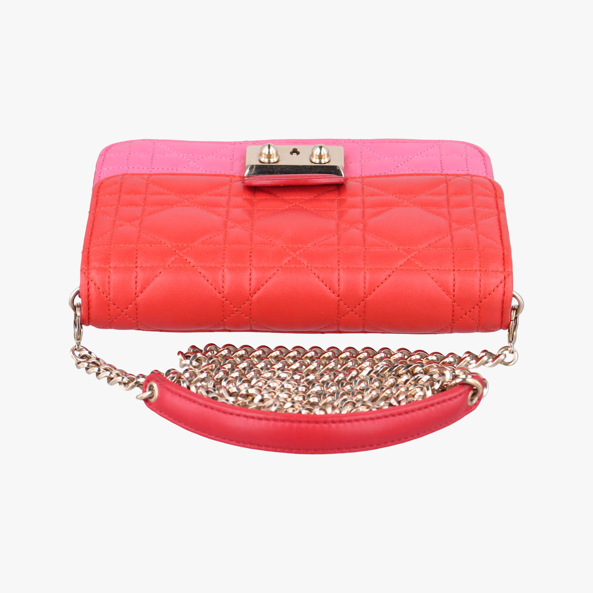 Pre-owned Christian Dior Cannage New Lock Red x Pink lambskin  shoulderbag | stylenewstar