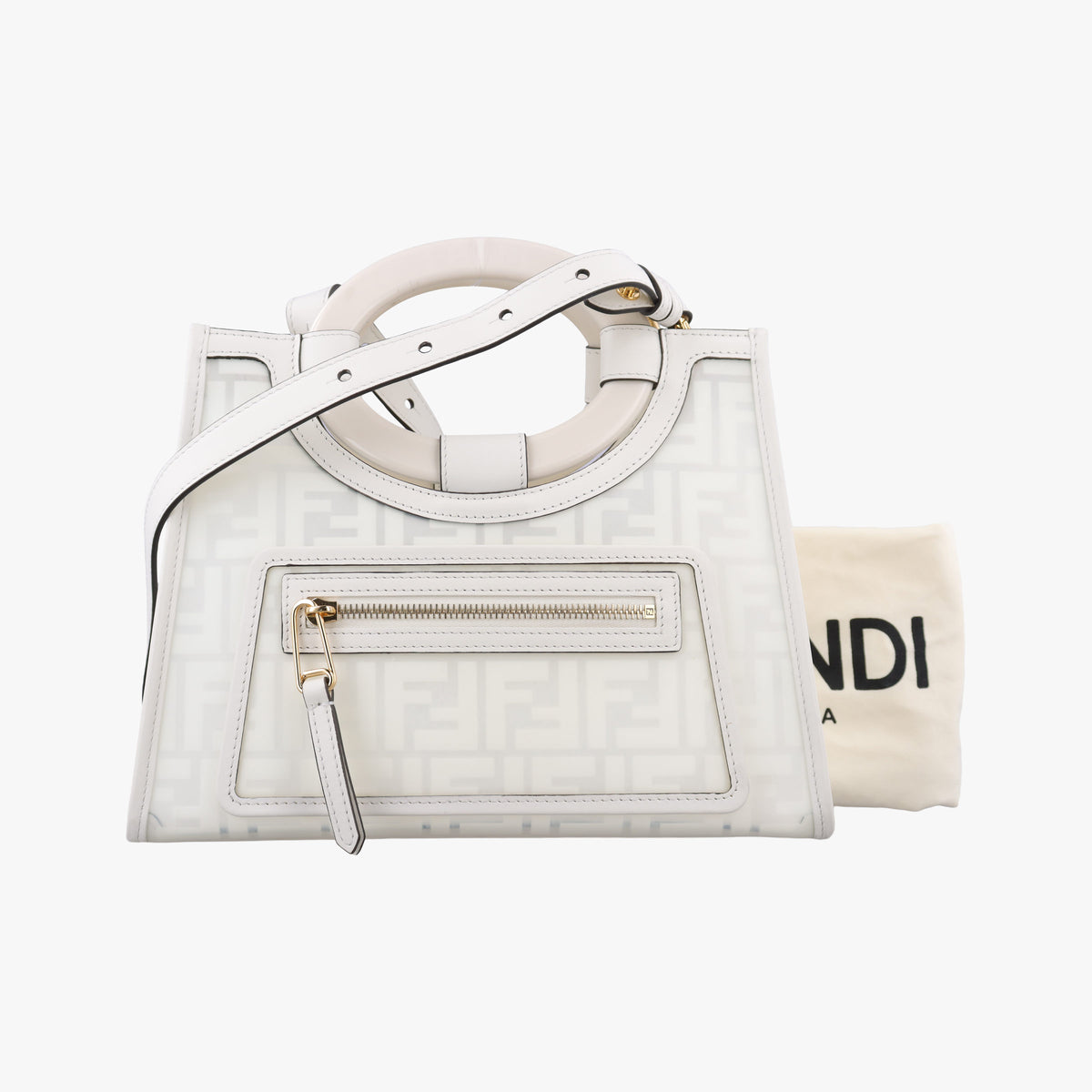 Pre-owned Fendi Runaway Shopper White PVC coated canvas 8BH353 shoulderbag | stylenewstar