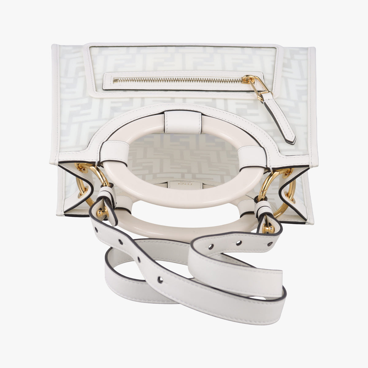 Pre-owned Fendi Runaway Shopper White PVC coated canvas 8BH353 shoulderbag | stylenewstar