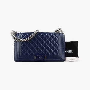 Pre-owned Chanel BOY CHANEL Navy Patent A67086 shoulderbag | stylenewstar