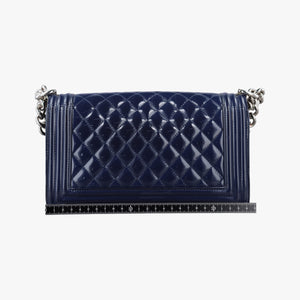 Pre-owned Chanel BOY CHANEL Navy Patent A67086 shoulderbag | stylenewstar