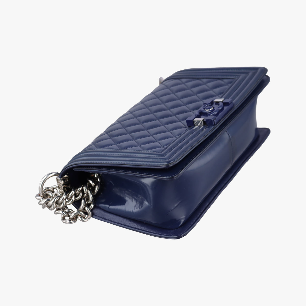 Pre-owned Chanel BOY CHANEL Navy Patent A67086 shoulderbag | stylenewstar