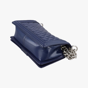 Pre-owned Chanel BOY CHANEL Navy Patent A67086 shoulderbag | stylenewstar