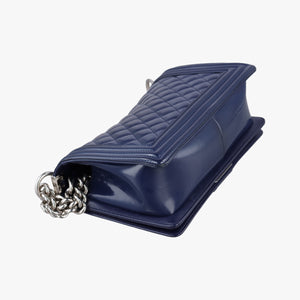 Pre-owned Chanel BOY CHANEL Navy Patent A67086 shoulderbag | stylenewstar