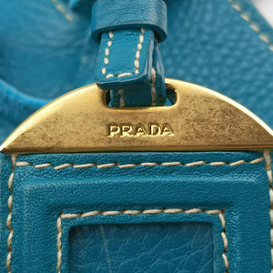 Pre-owned Prada Vitello Phoenix Blue Green Leather BN1713 handbag | stylenewstar