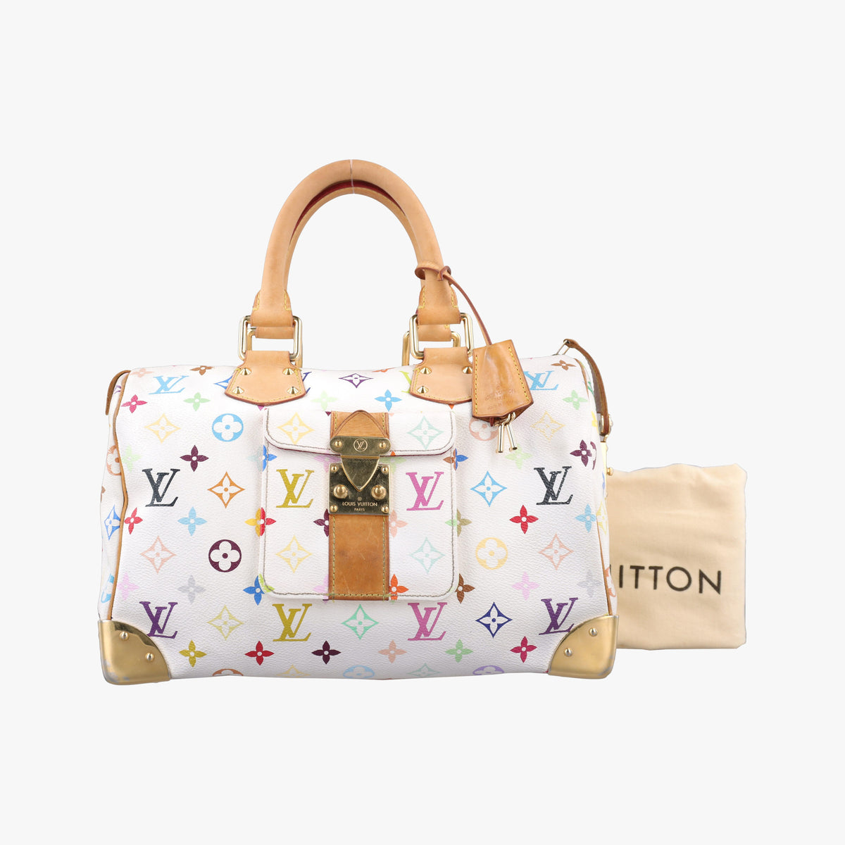 Pre-owned Louis Vuitton Speedy 30 white Monogram Multicolor M92643 handbag | stylenewstar