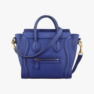 Pre-owned Celine luggage nano shopper Blue leather  shoulderbag | stylenewstar