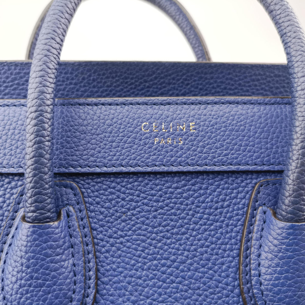 Pre-owned Celine luggage nano shopper Blue leather  shoulderbag | stylenewstar