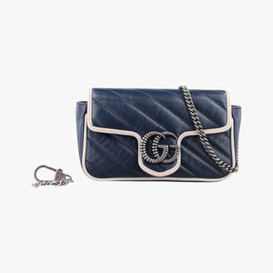 Pre-owned Gucci GG Marmont White×blue Leather 574969 shoulderbag | stylenewstar