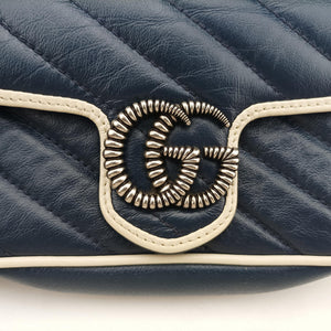Pre-owned Gucci GG Marmont White×blue Leather 574969 shoulderbag | stylenewstar
