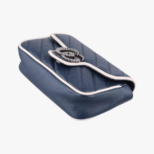 Pre-owned Gucci GG Marmont White×blue Leather 574969 shoulderbag | stylenewstar