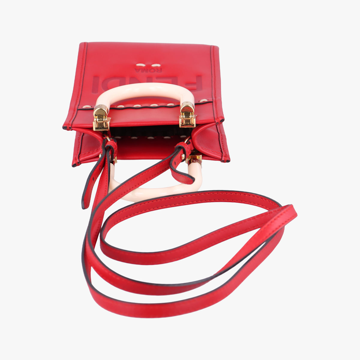 Pre-owned Fendi SUNSHINE SHOPPER Red Leather 8BS051 shoulderbag | stylenewstar
