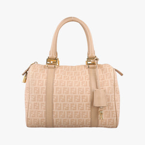 Pre-owned Fendi Zucchino boston Beige PVC coated canvas 8BL068 handbag | stylenewstar
