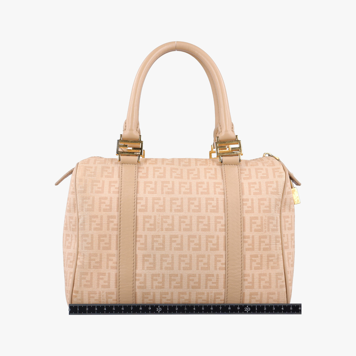 Pre-owned Fendi Zucchino boston Beige PVC coated canvas 8BL068 handbag | stylenewstar