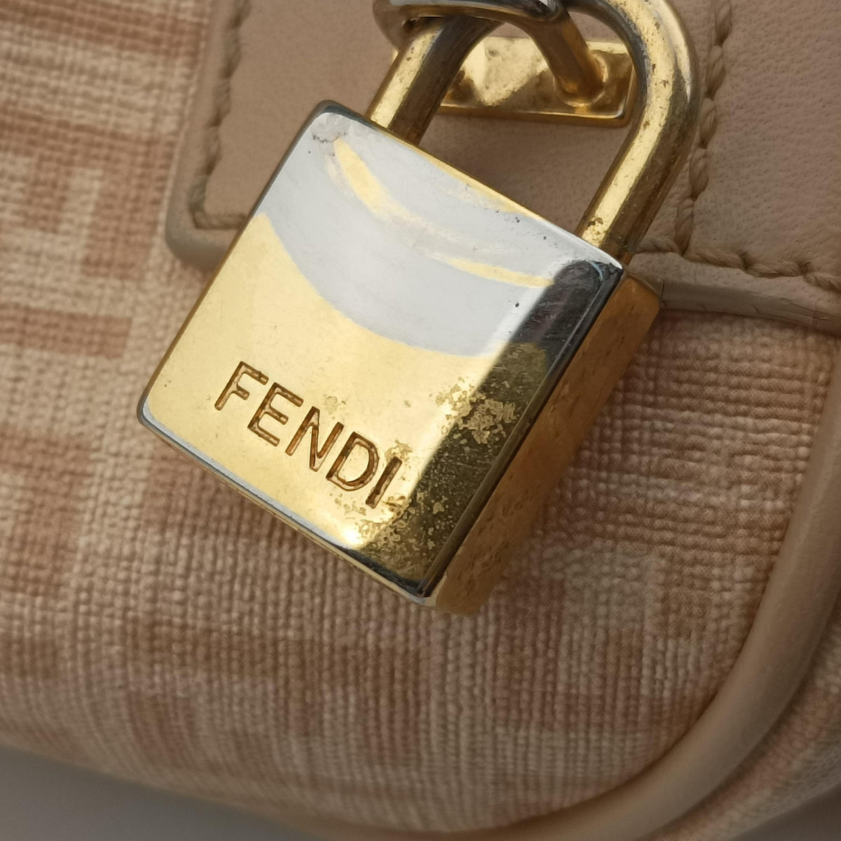 Pre-owned Fendi Zucchino boston Beige PVC coated canvas 8BL068 handbag | stylenewstar