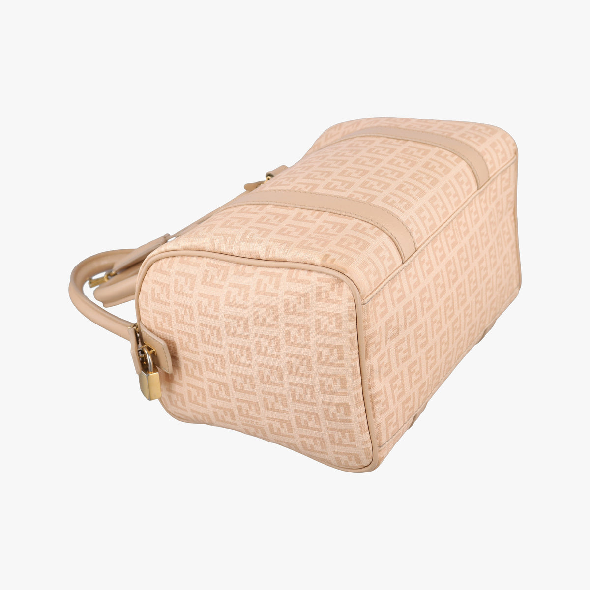Pre-owned Fendi Zucchino boston Beige PVC coated canvas 8BL068 handbag | stylenewstar