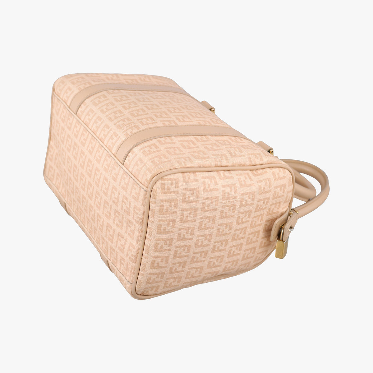 Pre-owned Fendi Zucchino boston Beige PVC coated canvas 8BL068 handbag | stylenewstar