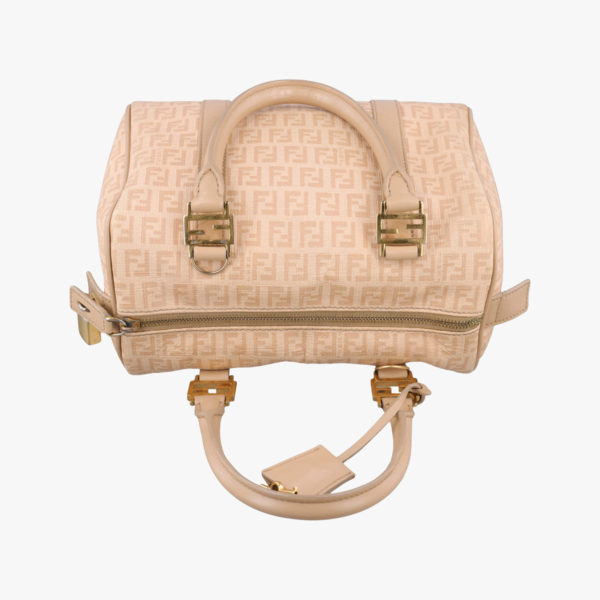 Pre-owned Fendi Zucchino boston Beige PVC coated canvas 8BL068 handbag | stylenewstar