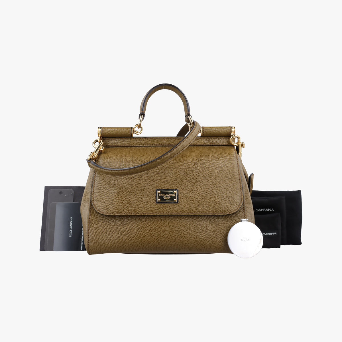 Pre-owned Dolce & Gabbana SICILY khaki Leather  shoulderbag | stylenewstar