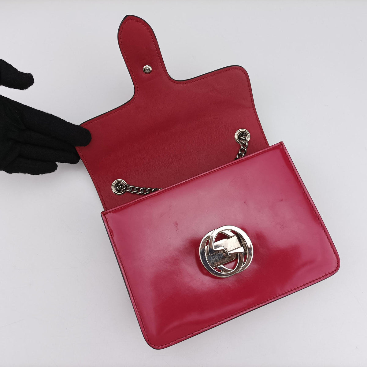 Pre-owned Gucci Interlocking G Rose Patent Leather 387609 shoulderbag | stylenewstar