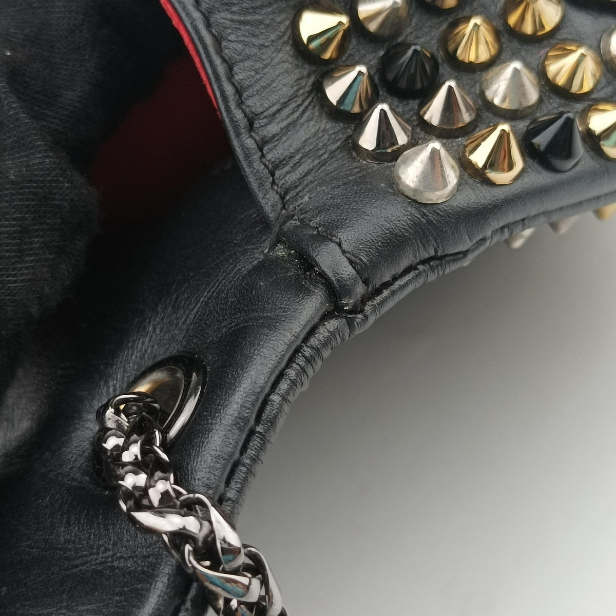Pre-owned Christian Louboutin Sweet Charity Scarabe Spike Black Leather  shoulderbag | stylenewstar