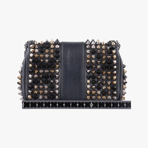 Pre-owned Christian Louboutin Sweet Charity Scarabe Spike Black Leather  shoulderbag | stylenewstar