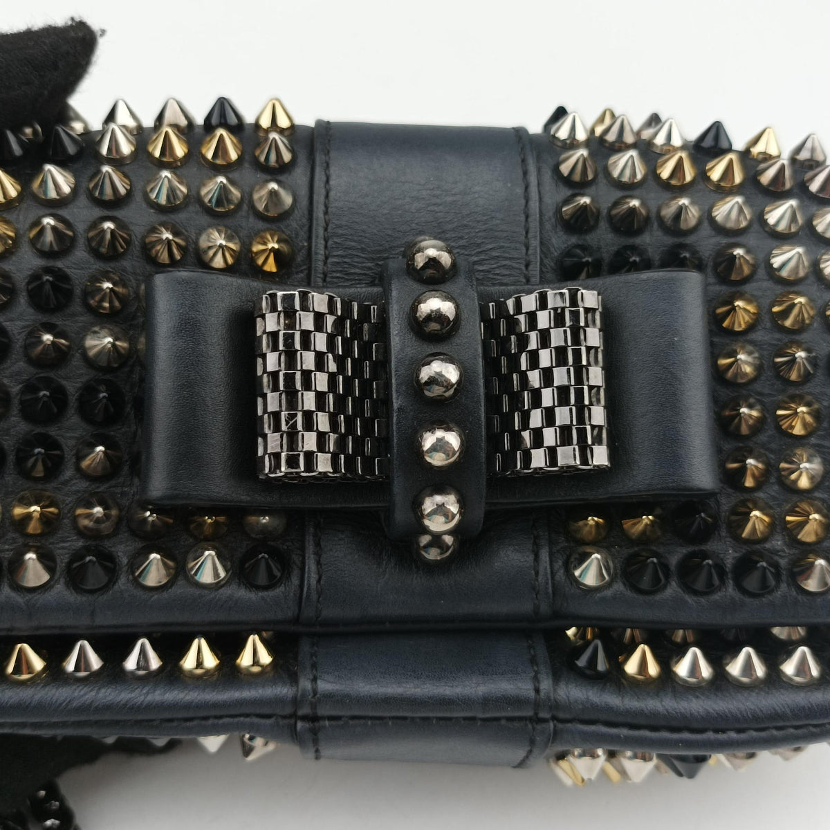 Pre-owned Christian Louboutin Sweet Charity Scarabe Spike Black Leather  shoulderbag | stylenewstar