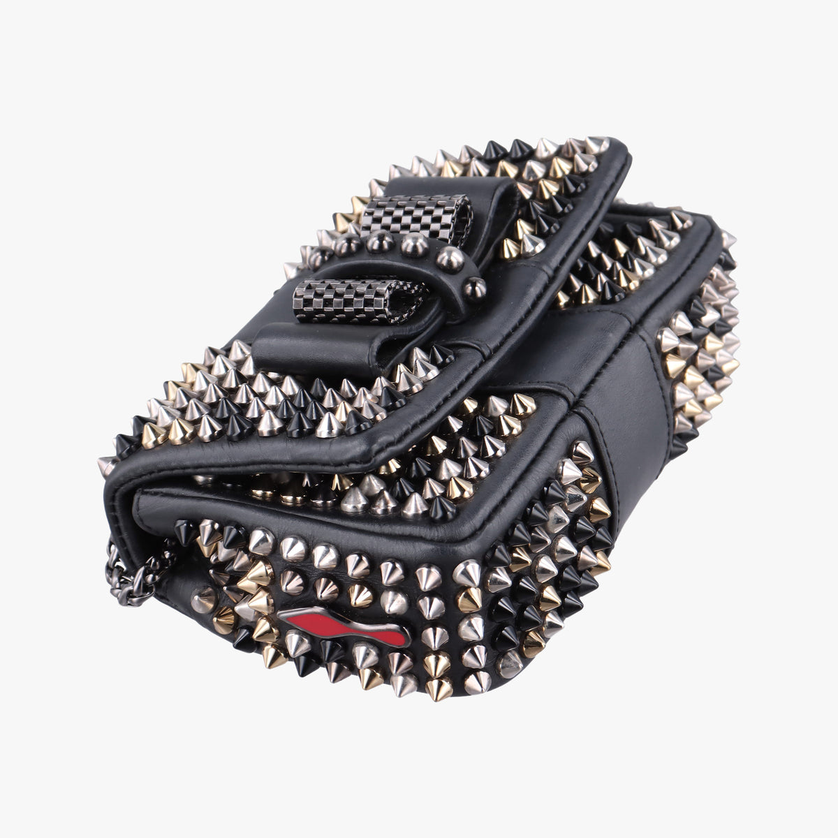 Pre-owned Christian Louboutin Sweet Charity Scarabe Spike Black Leather  shoulderbag | stylenewstar