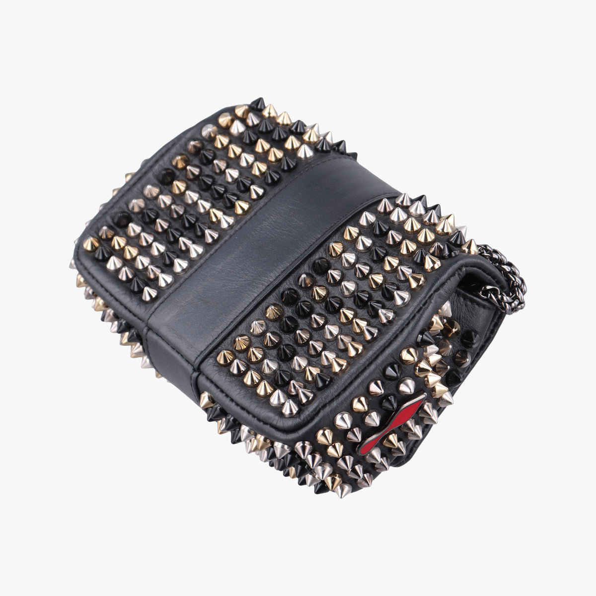 Pre-owned Christian Louboutin Sweet Charity Scarabe Spike Black Leather  shoulderbag | stylenewstar