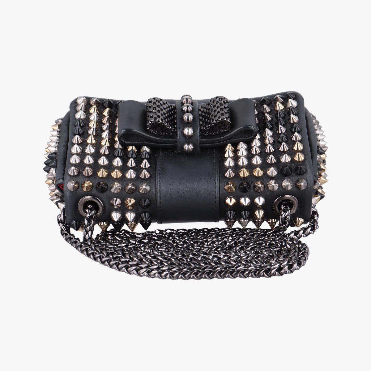 Pre-owned Christian Louboutin Sweet Charity Scarabe Spike Black Leather  shoulderbag | stylenewstar