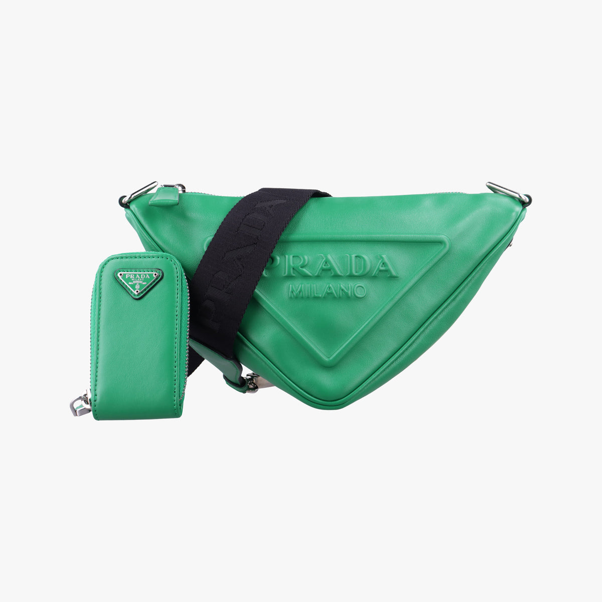 Pre-owned Prada triangle embossed logo Green Leather 1BH190 shoulderbag | stylenewstar