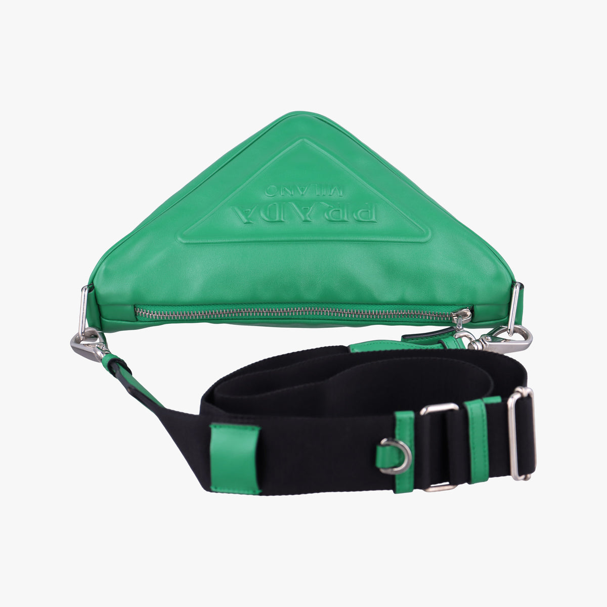Pre-owned Prada triangle embossed logo Green Leather 1BH190 shoulderbag | stylenewstar