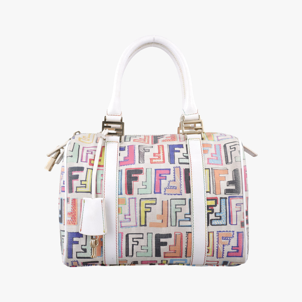 Vintage Fendi Zucca Boston White x Multicolor PVC coated canvas 8BL068 handbag | stylenewstar