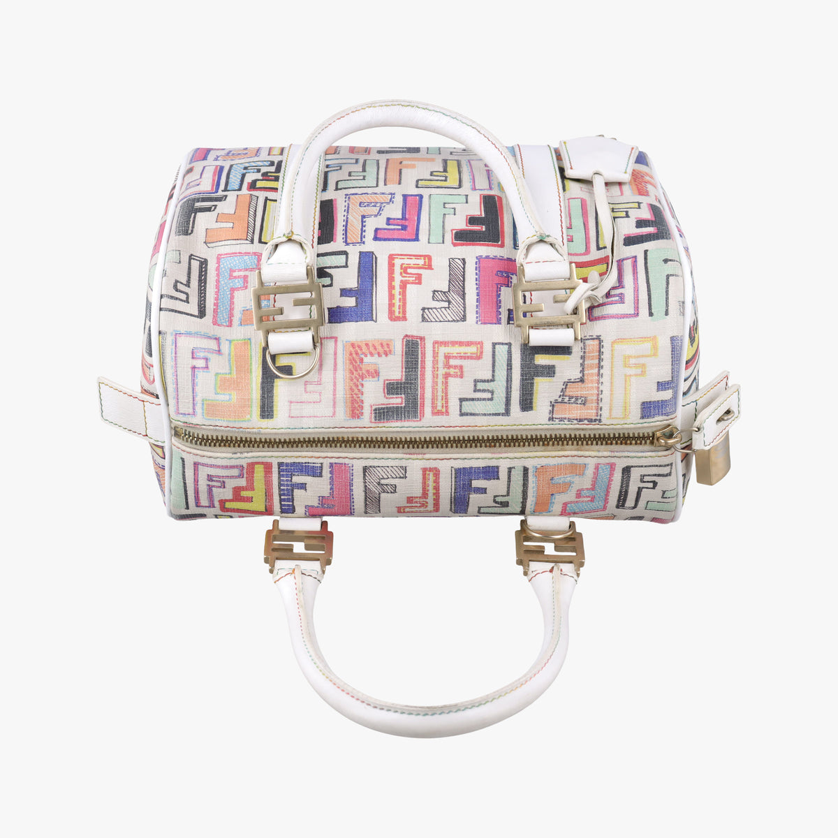 Vintage Fendi Zucca Boston White x Multicolor PVC coated canvas 8BL068 handbag | stylenewstar