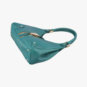 Pre-owned Gucci New Jackie Blue×Green Leather×canvas 124407 shoulderbag | stylenewstar