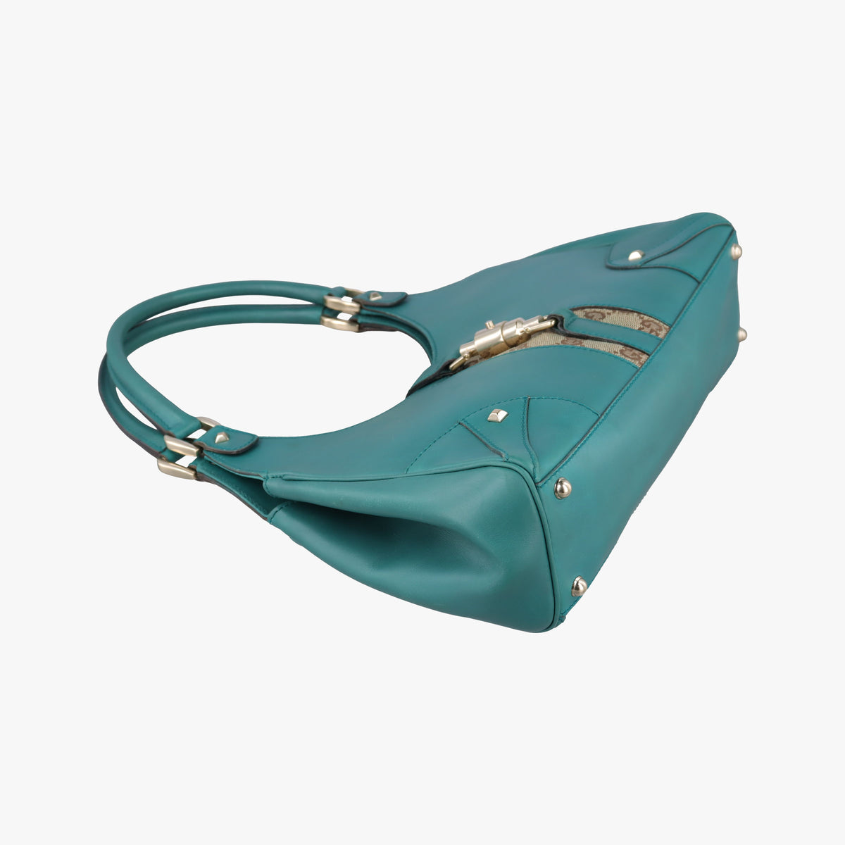 Pre-owned Gucci New Jackie Blue×Green Leather×canvas 124407 shoulderbag | stylenewstar