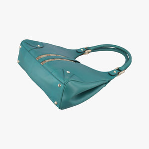 Pre-owned Gucci New Jackie Blue×Green Leather×canvas 124407 shoulderbag | stylenewstar
